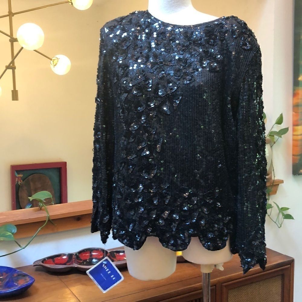 Vintage Deadstock Swee Lo Black Sequin Blouse